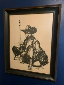 *Alberto Vela* Signed Ink Portrait framed approx 22" x 28" - Picture 1 of 12