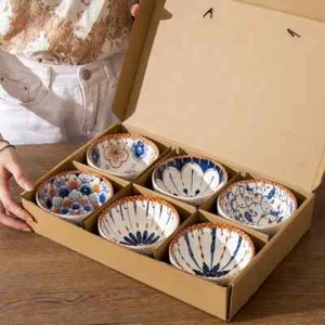 6x Patterned Rice Dessert Cereal Soup Bowls Porcelain Crockery 3 Designs UK - Picture 1 of 4