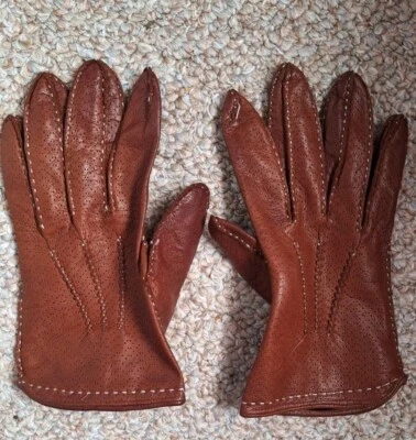 Luvas femininas de couro marrom Talbots tamanho 7,5  - Imagem 1 de 4