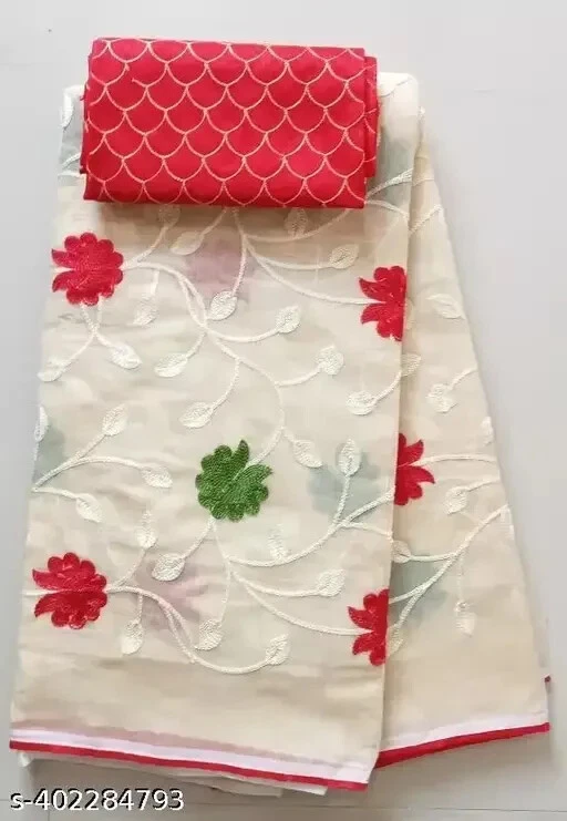 Sari de lino de algodón para mujer con pieza de blusa separada Foto 1 de 1