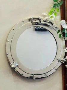 Nautical Polished Aluminium Porthole Style Wall Mirror Ship Wall Décor for Home - Picture 1 of 3