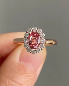 2.10Ct Natural Pink Sapphire Diamond Ring Wedding 14K Rose Gold Oval cut 7.5 - Picture 1 of 7