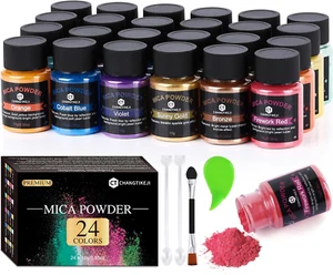 Mica Powder,24 Colors - 10g/Bottle of Natural Pigment Powder for Epoxy Resin,Soa - Picture 1 of 6
