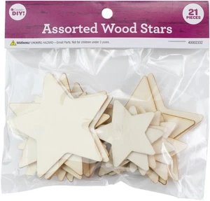 6 Pack CousinDIY Unfinished Wood Stars 21/Pkg-Assorted 40002332 - Picture 1 of 3