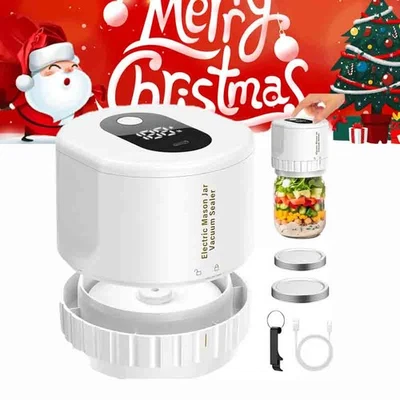 Mason Jar 真空封口机套件适用于宽和普通 Mason Genie Jar &10 盖子白色美国 — 第 1/4 张图片