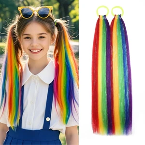 Rainbow Ponytail Tinsel Extensions for Parties and Festivals - 2 Pack - Picture 1 of 12