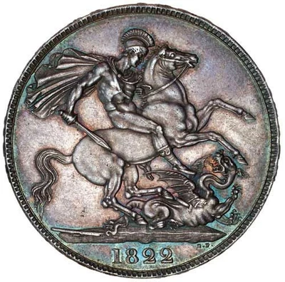 1822 Tertio Великобритания Великобритания Серебряная Корона Георг IV - Стальная синяя Тонировка EF РЕДКАЯ - Изображение 1 из 2