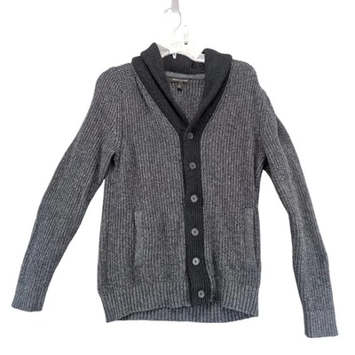 Banana Republic Gray Black Cardigan Sweater Men's S Button Close Pockets Preppy - Image 1 of 4