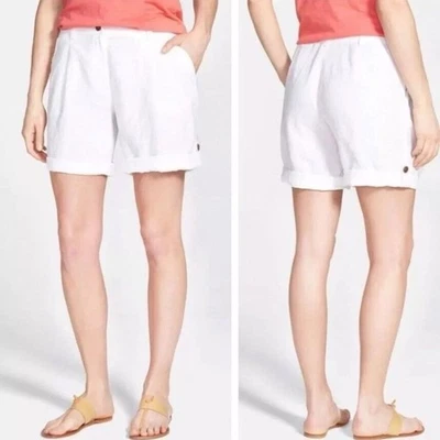 Pantalones Cortos Eileen Fisher Blanco Lino Diseño Clásico A Medida Foto 1 de 4