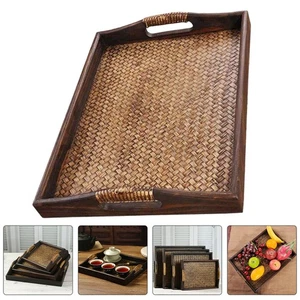 Bandeja de té de tejido de ratán simple para el hogar 1 pieza Plato de almacenamiento SPA Bandeja de salón - Imagen 1 de 12