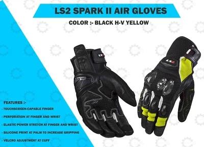 LS2 "SPARK II AIR RIDING MOTORCYCLE GLOVES BLACK H-V YELLOW" - Image 1 of 4