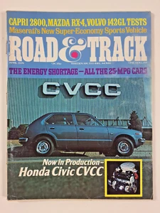 Road & Track Magazine April 1974 Honda Civic CVCC Capri 2800 Mazda Volvo 142GL - Picture 1 of 11