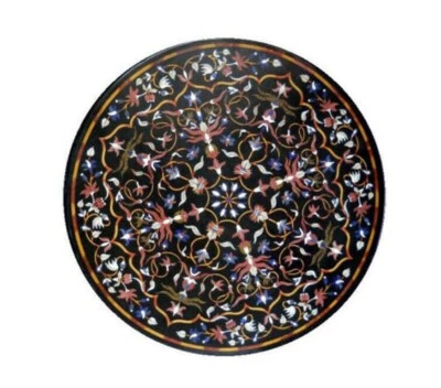 Mesa de centro de mármol negro 24" incrustación pietra dura lapislápis decoración del hogar Foto 1 de 4