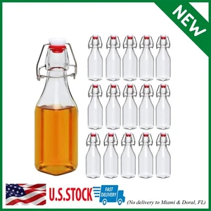 9 Pack Glass Bottles With Airtight Lids Swing Top Square Glass 250 ml 8oz New - Picture 1 of 7