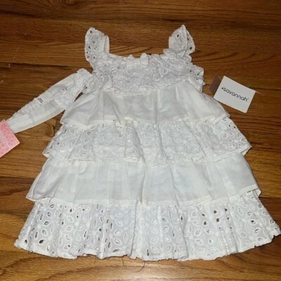Vestido SAVANNAH Bebé Niña Blanco Sin Mangas Algodón Con Ojales en Niveles Talla 12M NUEVO Foto 1 de 4