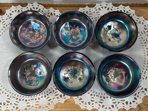 6 Vintage St. Clair Berry Bowls Cobalt Blue Carnival Glass Stunning - Picture 1 of 6
