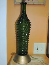Vintage Table Lamp 29" Green Twisted Diamond pattern Glass mid century bottle