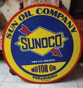Sunoco Motor Oil Porcelain Enamel Heavy Metal Sign 30 Inches Double Side - Picture 1 of 5