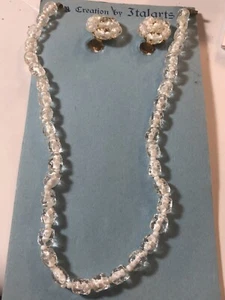 Midcentury Retro Italarts Clear Glass Textured Beaded Neckace Earring Set Italy - Picture 1 of 5