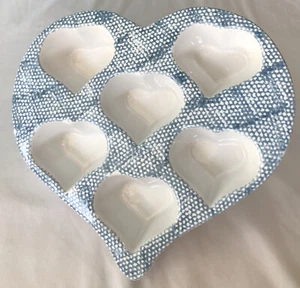 Blue Sponge Spongeware Ceramic Stoneware Heart Shaped Muffin Cupcake Baking Pan - Picture 1 of 5