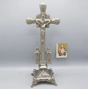 Pedestal antiguo grupo crucifijo cruz de pie de Jesús crucifixión - Imagen 1 de 8