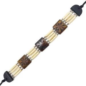 Gargantilla de hueso de búfalo encuadernación de cuero nativos americanos joyería cuentas talladas joyería - Imagen 1 de 1