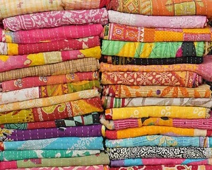 Wholesale Lot Of Indian Vintage Kantha Quilt Handmade Cotton Throw Reversible - Picture 1 of 4