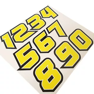 NUMERI GARA PICCOLI 0-9 FOGLI Grafica Moto giallo col x 10 pezzi. - Foto 1 di 1