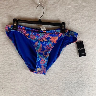 Ralph Lauren Womens Blue Paisley Print Hipster Bikini Swim Bottom Sz 14 NWT 9386 - Image 1 of 4
