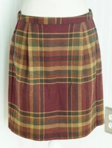 TOMMY HILFIGER Women’s Wool Blend Skirt 10 Plaid Lined Pockets Foux Leather Trim - Picture 1 of 4