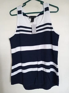 Lane Bryant Striped Sweater Tank Top White Navy Blue,  Sz 14/16 NEW - Picture 1 of 3