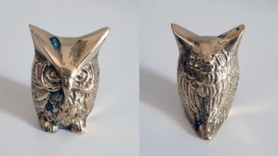 Petite Chouette/Hibou en bronze/laiton massif de 5 cm. - Photo 1/3