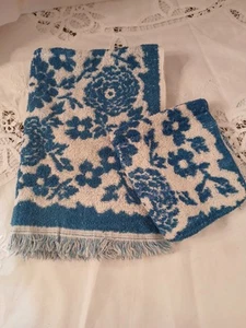 Juego de toallas de mano vintage amarillo azul cañón EE. UU. flecos de algodón años 70 baño - Imagen 1 de 3
