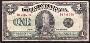 Dominion Of Canada 1923 $1 One Dollar Banknote Campbell Black Seal 3 D1786759 - Picture 1 of 2