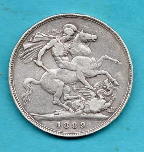 1889 SILVER CROWN COIN. QUEEN VICTORIA JUBILEE HEAD. FIVE SHILLINGS. - Picture 1 of 2