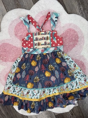 Vestido para niñas Matilda Jane talla 6 carril bici nudo maravilla manzanas regreso al cole Foto 1 de 4