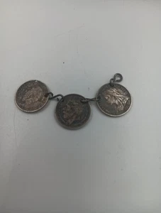Three 1897 1917 UK 3 Pence Coin Lot George V Victoria Broken Chain Bracelet - Picture 1 of 3