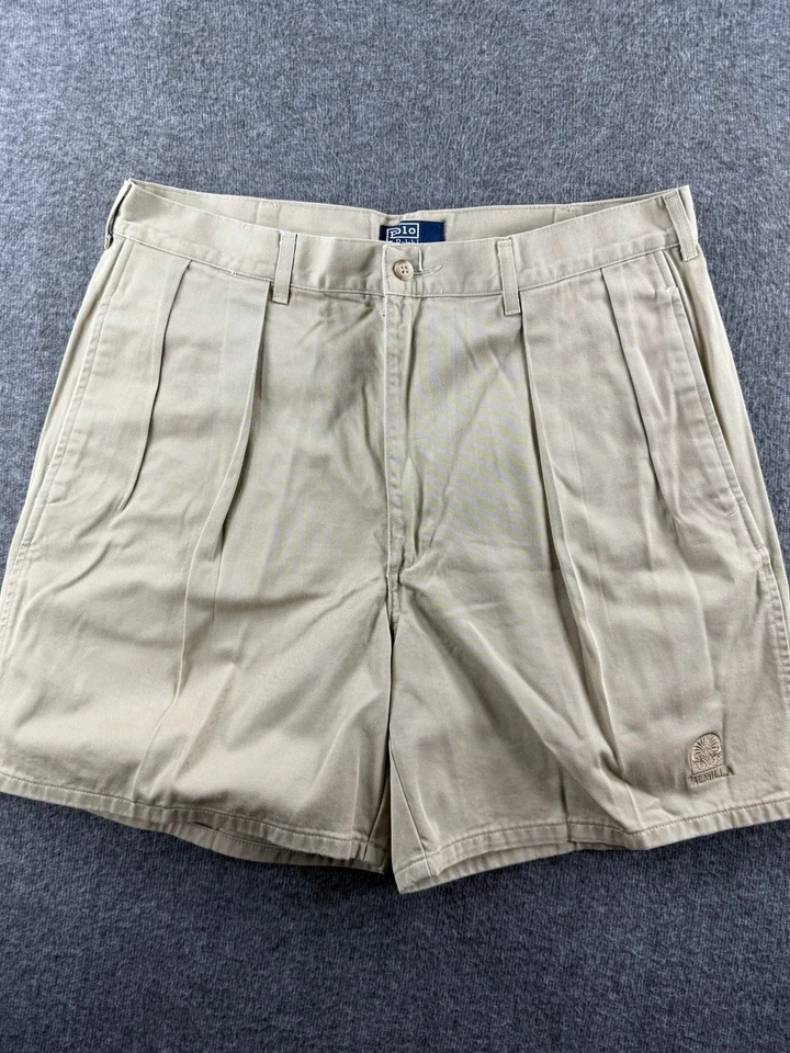 Vintage Polo Ralph Lauren Polo Chino Shorts Mens 33 Khaki Pleated 6” Made In USA - Image 1 of 4