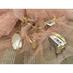 NWT Kendra Scott Elle Lattice Frame Long Pink Pendant Necklace & Matching Cuff - Picture 1 of 9