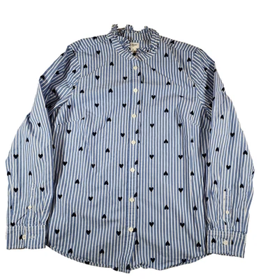 Camisa de algodón a rayas con botones manga larga cuello con volantes J Crew para mujer Foto 1 de 4