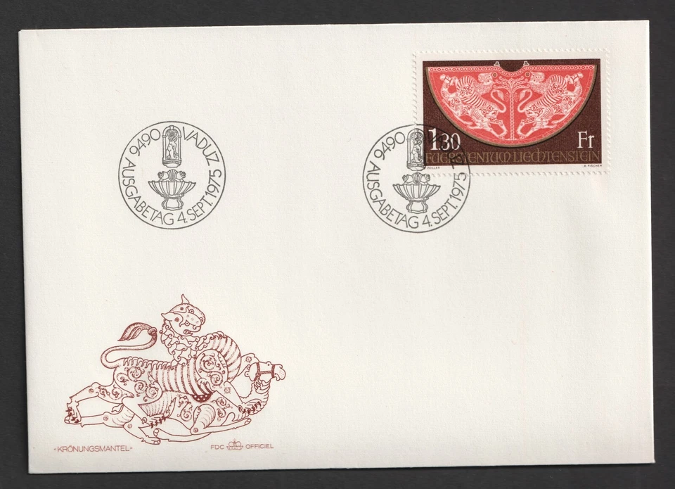 1975 Liechtenstein Imperial Insignia 1f30 Robe FDC. Vaduz First Day Cover — 第 1/1 张图片