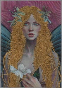 original painting A3 76GK artwork gold acrylic, pastel modern female portrait - Picture 1 of 5