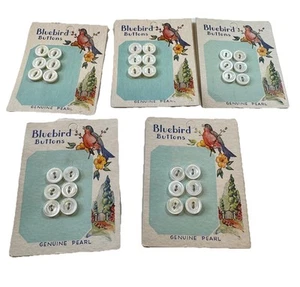 Vintage Pearl Buttons by Bluebird Genuine Pearl Original Packaging New 5 Cards - Picture 1 of 5