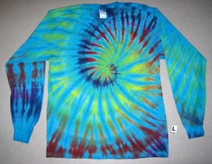 BLUE RAINBOW SPIRAL LONG SLEEVE TIE DYE T SHIRT - Picture 1 of 6