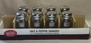 Salt And Pepper Shakers. 4 Sets. New. Glass W/Stainless Steel Lids. 1 oz. - Picture 1 of 12