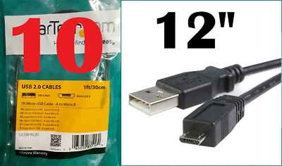 (10) 12" USB-A to Micro USB-B Adapter Cables: Android Charger, Data Transfer 1ft - Image 1 of 4