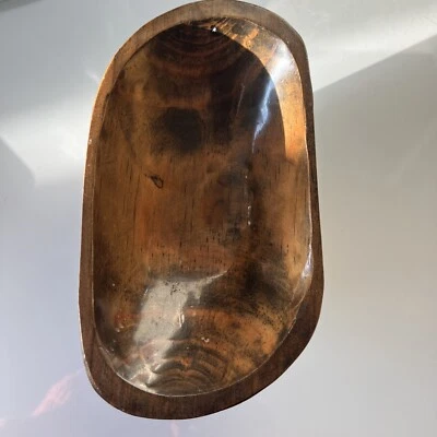 TIGELA DE MADEIRA OVAL ARTESANAL ANTIGA - Imagem 1 de 4