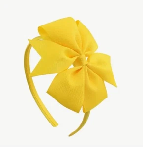 Yellow Adorable 4” Hair Bow Grosgrain Ribbon Girl Headband Hair Accessory - Picture 1 of 4