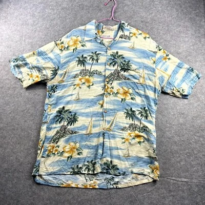 Pierre Cardin Mens Button Up Shirt Short Sleeve Medium Blue Tropical Summer Logo - Image 1 of 4