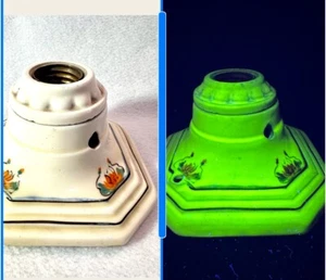 Vintage Ceiling or Wall Sconce Light Fixture with Uranium Glaze & HP Decorations - Picture 1 of 6